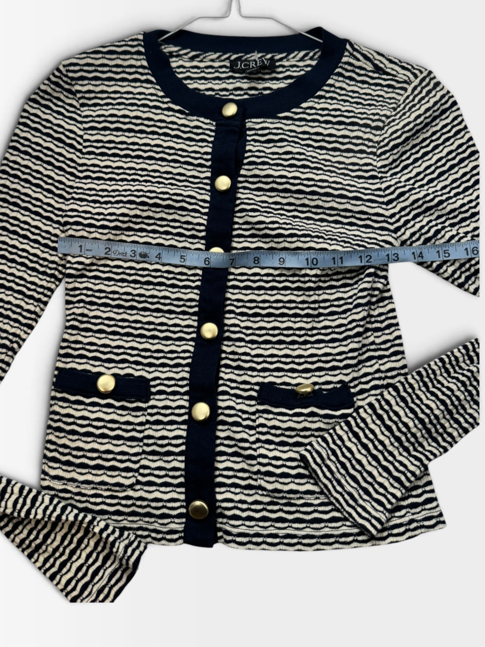 J.Crew lady shrunken Striped Long-Sleeve Ribbed Cardigan - Black & White S